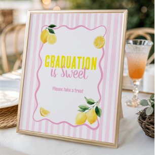 Freshly Graduated Lemon Pink Stripes Dessert Poster