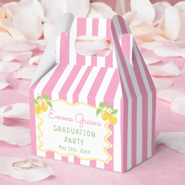 Freshly Graduated Lemon Pink Stripes Graduation Favour Box (Wedding)