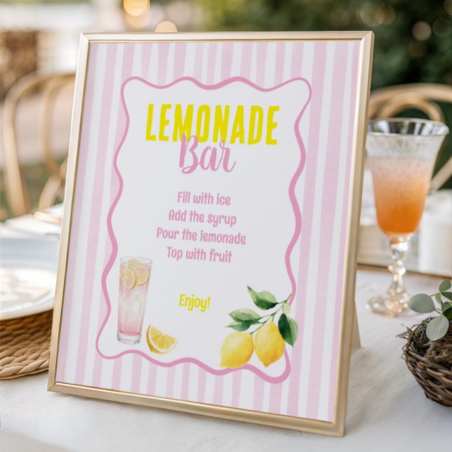 Freshly Graduated Lemon Pink Stripes Lemonade Bar Poster (Creator Uploaded)