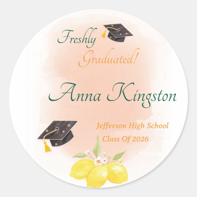 Freshly Graduated Lemon them Personalised Classic Round Sticker (Front)