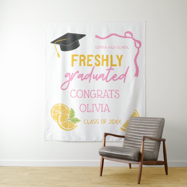 Freshly Graduated Lemonade Graduation Backdrop Tapestry (In Situ)