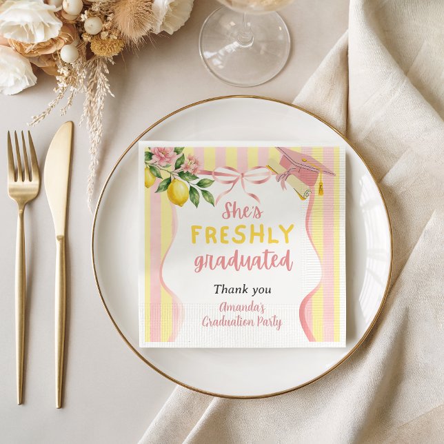 Freshly Graduated Lemonade Lemon Graduation Party Napkin (Creator Uploaded)