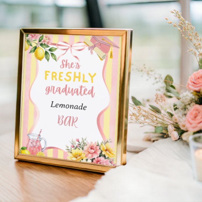 Freshly Graduated Party DecorPink Lemonade Bar Poster (Creator Uploaded)