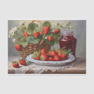 Freshly Harvested Strawberries and Strawberry Jam Tissue Paper