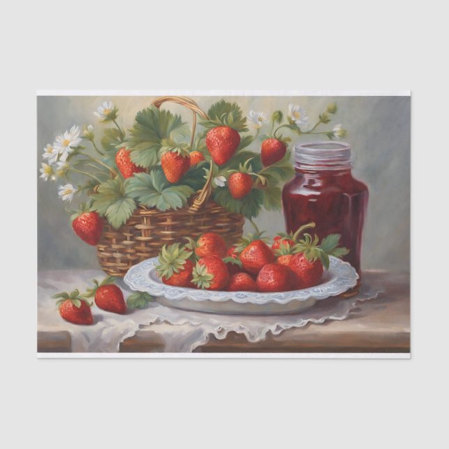 Freshly Harvested Strawberries and Strawberry Jam  Tissue Paper (Front)