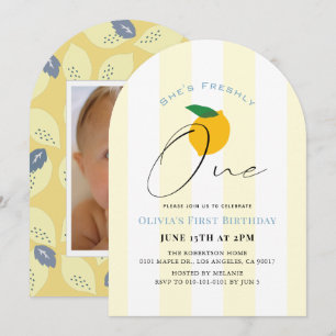 Freshly One Lemon/Citrus Photo Girl 1st Birthday Invitation