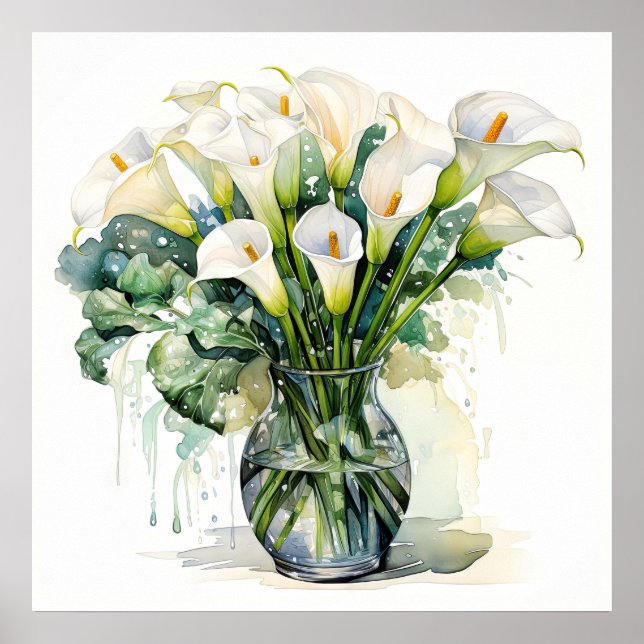 Freshly Picked Calla Lilies Illustration Poster (Front)