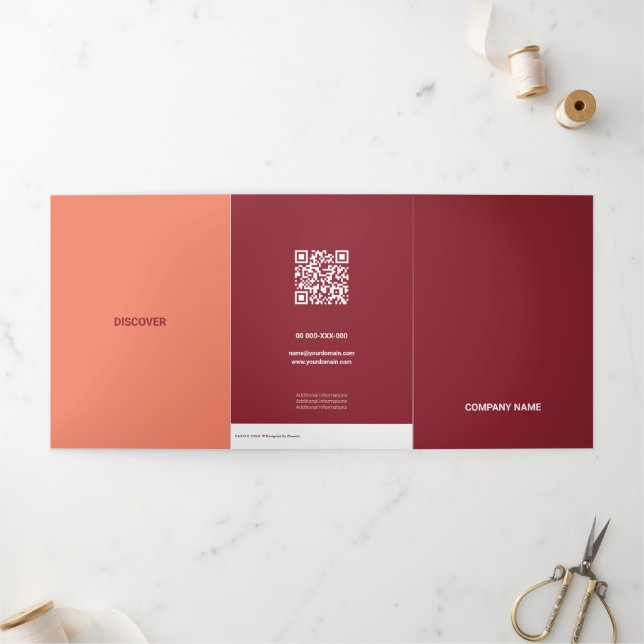 Freshly Red Tone Squared Off Qr Code Tri-Fold Card (Outside)