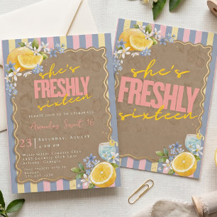 Freshly Sixteen Lemon Floral Citrus Sweet 16 Invitation