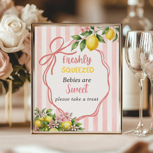Freshly Squeezed Lemon Pink Bow Baby Shower Favour Poster