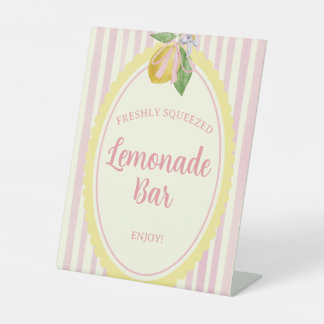 Freshly Squeezed Lemonade Bar Pink Lemon Party Pedestal Sign