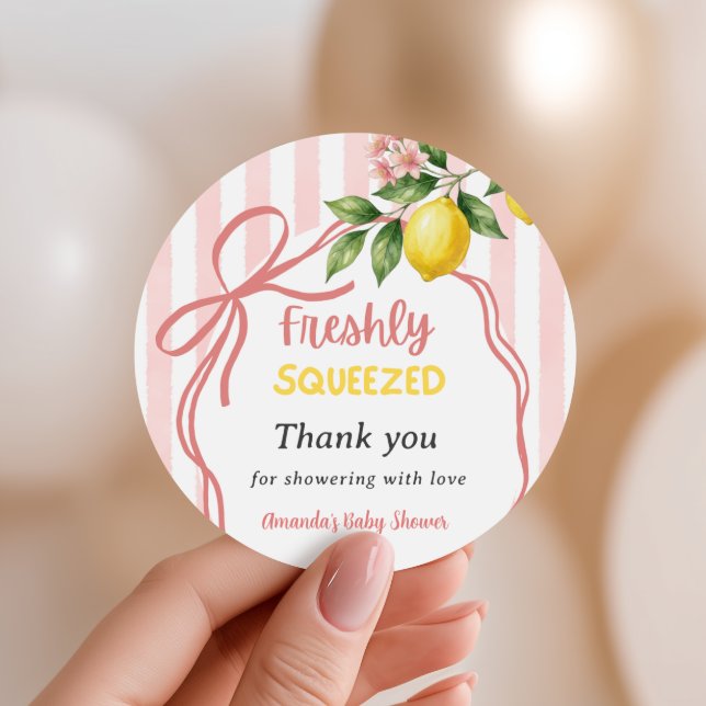Freshly Squeezed Lemonade Bow Lemon Baby Shower Classic Round Sticker (Creator Uploaded)