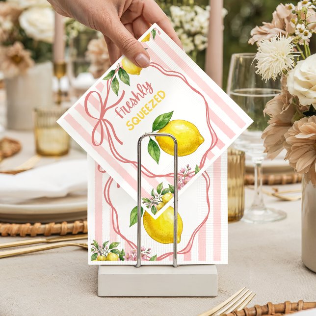 Freshly Squeezed Lemonade Pink Bow Baby Shower Napkin (Creator Uploaded)