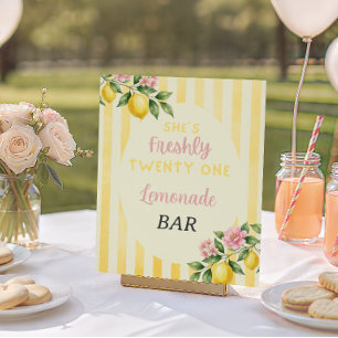 Freshly Yellow Stripes Lemon 21st Birthday Bar Poster