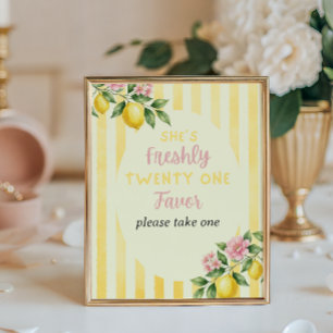 Freshly Yellow Stripes Lemon 21st Birthday Favour Poster