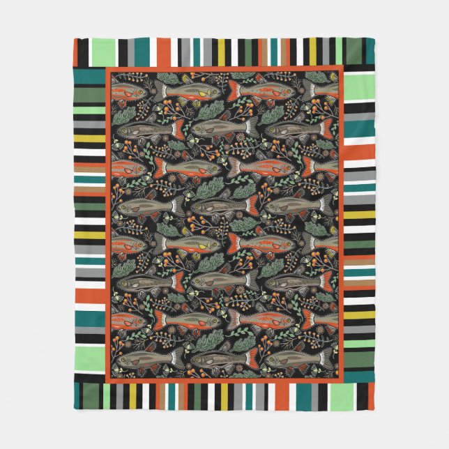 Freshwater Brook Trout Green Orange Black Stripes Fleece Blanket (Front)