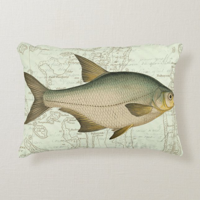 Freshwater Fish on Map Decorative Cushion (Front)