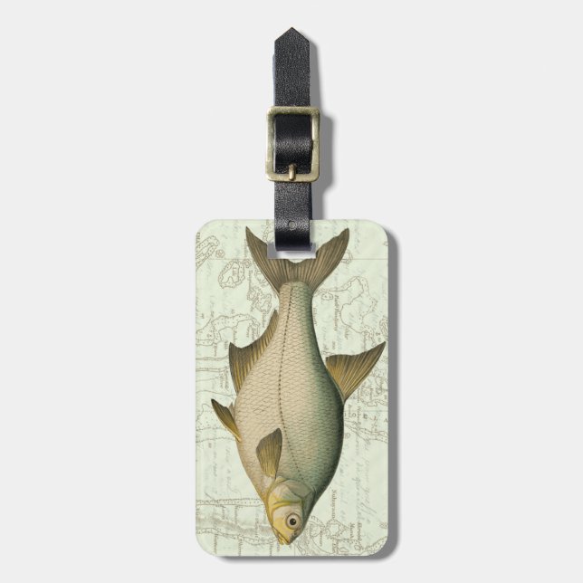Freshwater Fish on Map Luggage Tag (Front Vertical)
