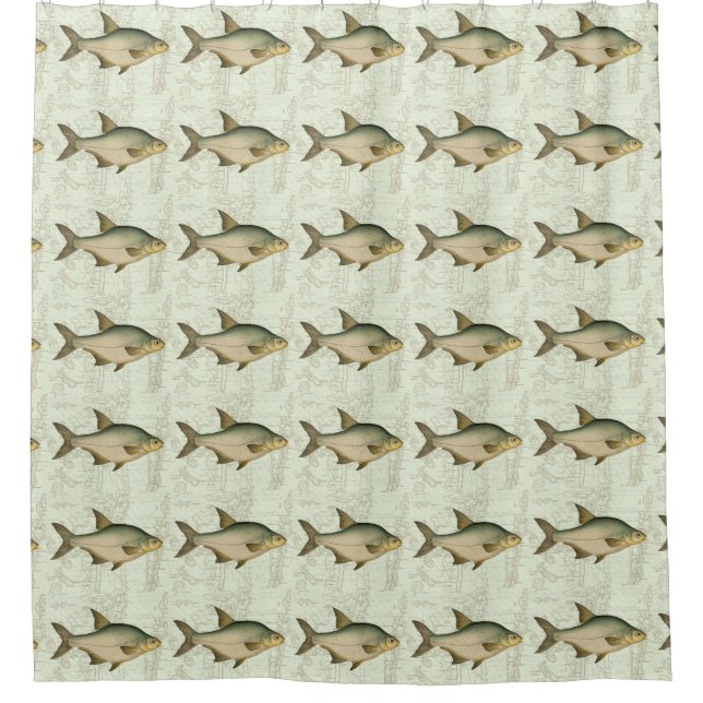 Freshwater Fish on Map Shower Curtain (Front)