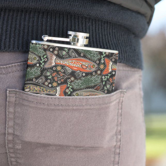 Freshwater Fish, Stylish Design, Trout, Fishing Hip Flask (In Situ)