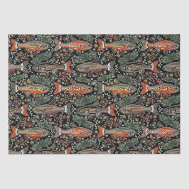 Freshwater Fish, Stylish Design, Trout, Fishing Tissue Paper (Front)