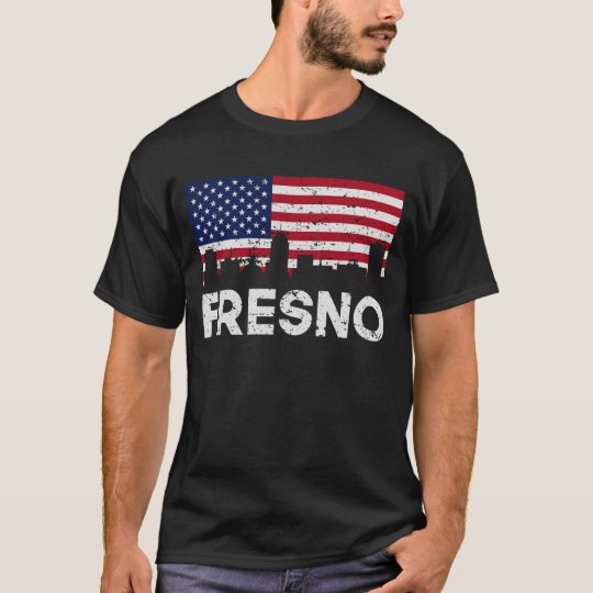 Fresno CA American Flag Skyline Distressed T-Shirt