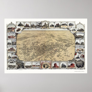 Fresno, CA Panoramic Map - 1901 Poster