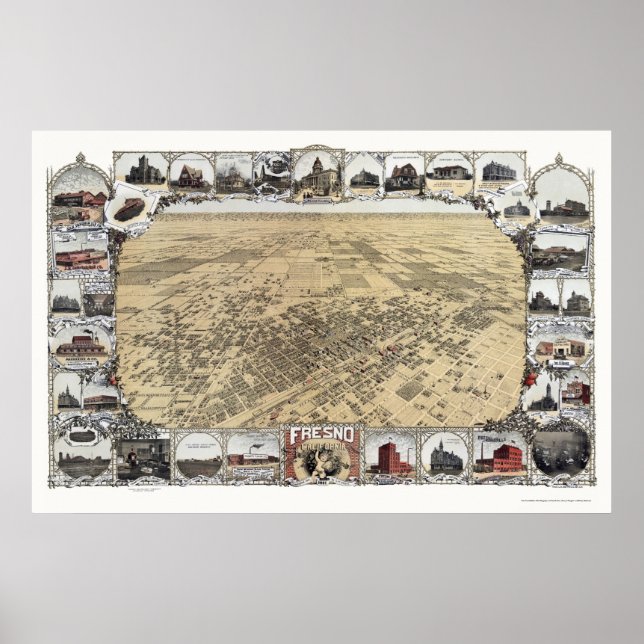Fresno, CA Panoramic Map - 1901 Poster (Front)