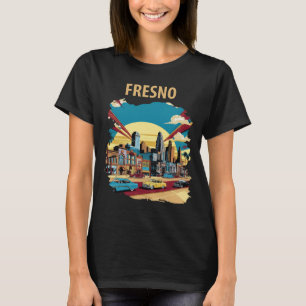 Fresno California Cityscape Neon Travel T-Shirt