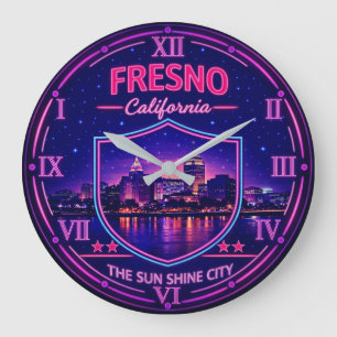 Fresno California Downtown Skyline  Large Clock