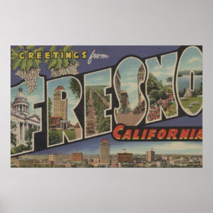 Fresno, California - Large Letter Scenes Poster