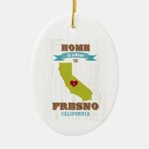 Fresno, California Map –Home Is Where The Heart  Ceramic Tree Decoration