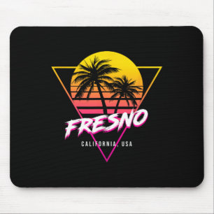 Fresno California Palm Trees Usa Surfing Retro Sun Mouse Pad