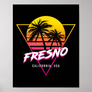 Fresno California Palm Trees Usa Surfing Retro Sun Poster