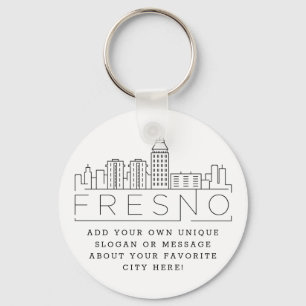 Fresno, California Stylised Skyline  Custom Slogan Key Ring