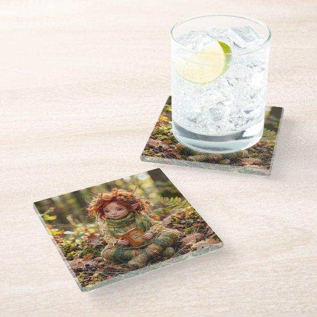 Freya Fall Elf Glass Coaster (Angled)