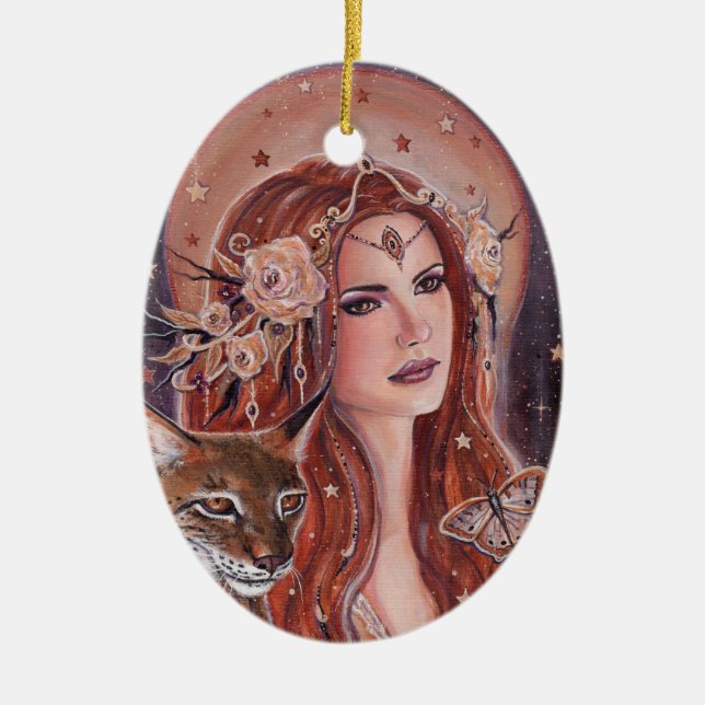 Freya goddess with Lynx by Renee Lavoie Ceramic Ornament (Front)