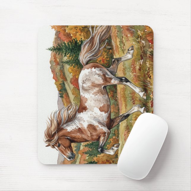 Freya Icelandic Horse in Autumn Forest Mouse Pad (With Mouse)