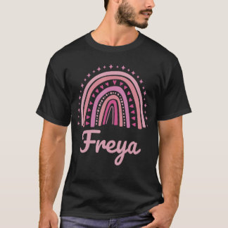 Freya Name Personalized Funny Women Pink Rainbow F T-Shirt