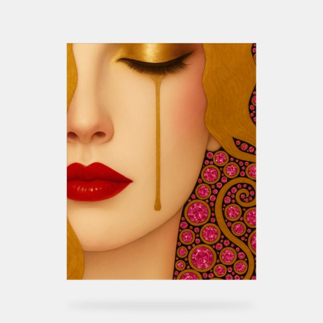 Freya's heartache golden tears in pink motif acrylic sign (Front)