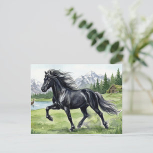 Freydis Black Icelandic Horse in Nordic Landscape Postcard