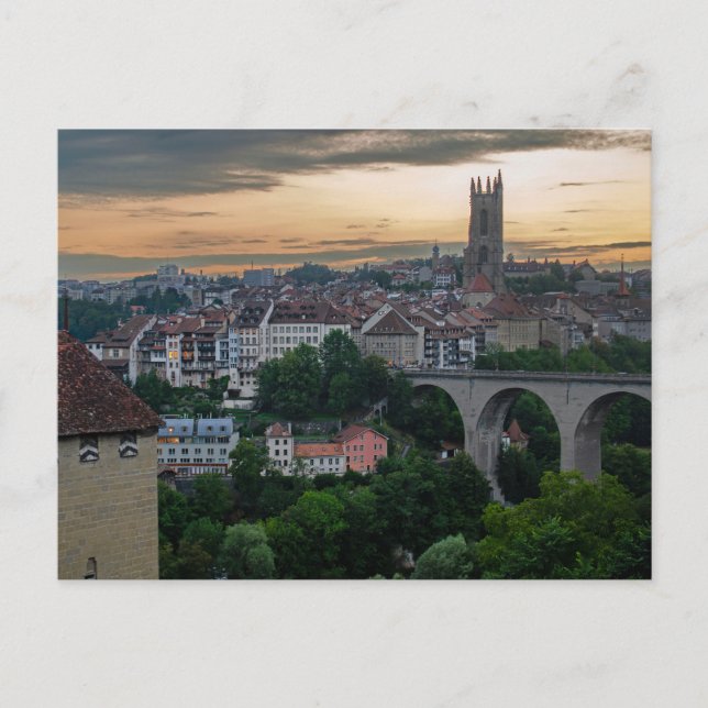 Fribourg Switzerland Sunset Postcard (Front)
