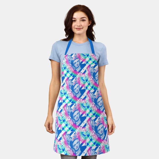 Frida Colorful Pink All-Over Print Apron, Large Apron (Worn)