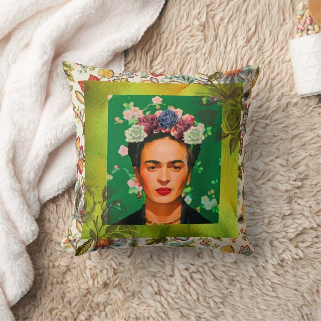 Frida Flowers Throw Pillow (Blanket)