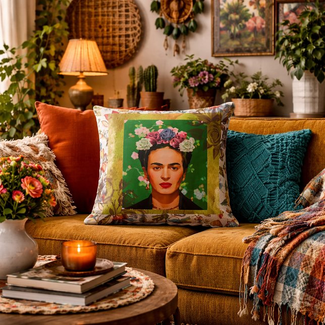 Frida Flowers Throw Pillow (Creator Uploaded)