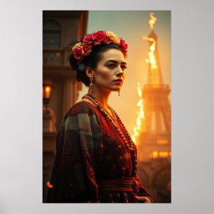 Frida in Flames – Surreal Portrait Poster