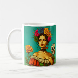 Frida Inspired Floral Portrait Art Coffee Mug