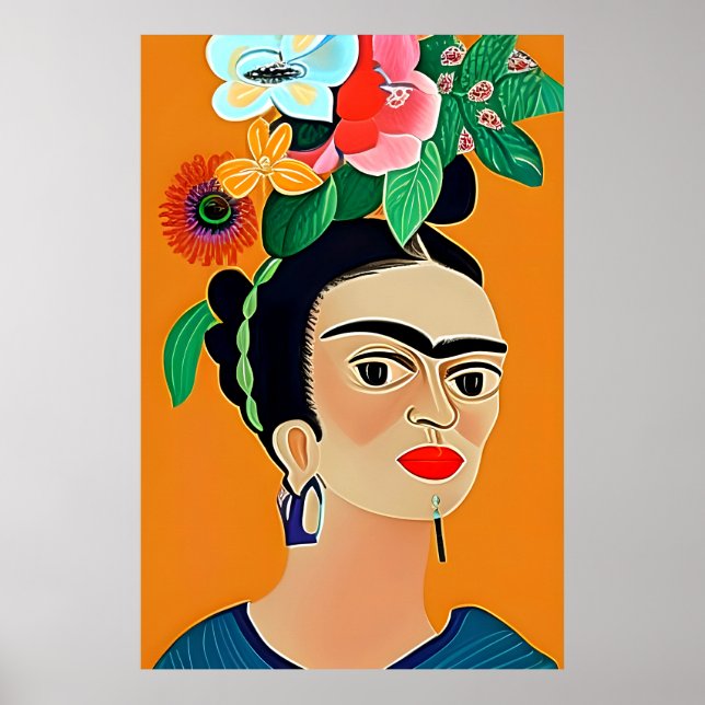Frida Kahlo art, floral poster (Front)