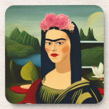 Frida Kahlo as Mona Lisa Hard Plastic Coaster