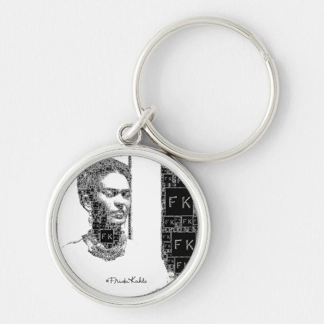 Frida Kahlo Black and White Portrait Key Ring (Front)
